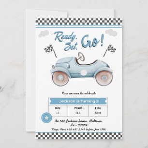 Race Auto blauw Klaar voor 3e verjaardag Kaart
