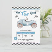 Race Auto blauw moet vier speed 4e verjaardag Kaart (Staand voorkant)