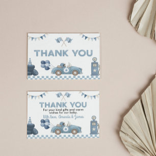 Race Auto Blauwe Jongens Baby Shower Bedankkaart Kaart