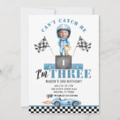 Race auto Blue Boy 3rd Verjaardag Racer Foto Kaart (Voorkant)