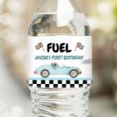 Race auto brandstof  racen blauw jongen verjaardag waterfles etiket