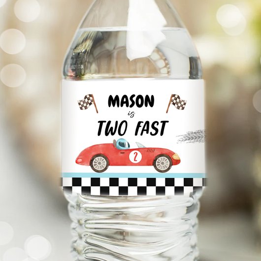 Race auto brandstof  racen rode jongen verjaardag waterfles etiket