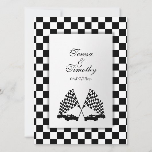 Race auto bruiloft thema kaart (Achterkant)