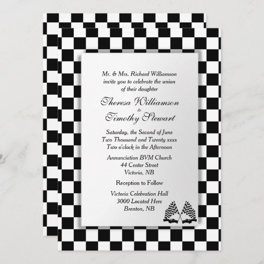 Race auto bruiloft thema kaart (Voorkant / Achterkant)