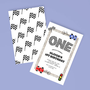 Race Auto Controle Vlag Jongens 1e Verjaardag Kaart
