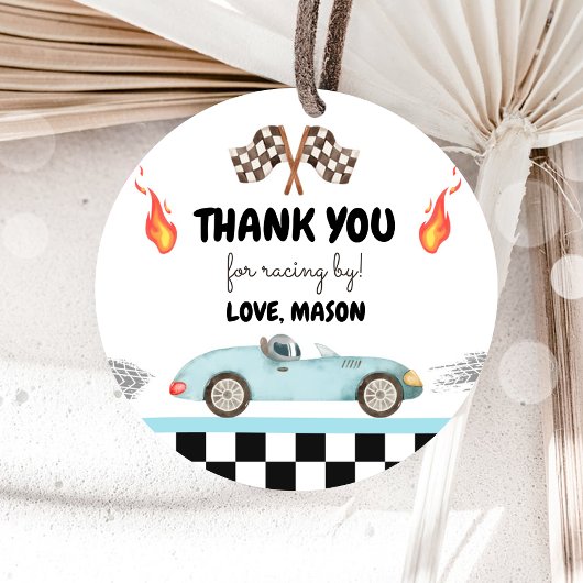 Race auto dank u blauw racen blauwe jongen verjaar bedankjes labels
