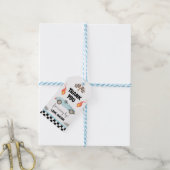 Race auto dank u blauw racen blauwe jongen verjaar cadeaulabel (Met Touw)
