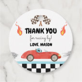 Race auto dank u blauw racen rode jongen verjaarda bedankjes labels (Voorkant)