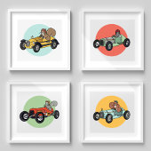  Race Auto Eekhoorns | Schattigee Kinder Kamer Art Muurkunst Sets