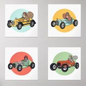  Race Auto Eekhoorns | Schattigee Kinder Kamer Art Muurkunst Sets (Voorkant)