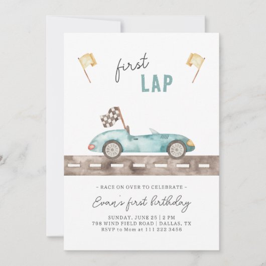 Race Auto Eerste ronde Verjaardag Uitnodiging (Voorkant)