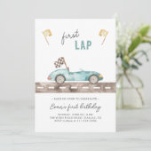 Race Auto Eerste ronde Verjaardag Uitnodiging (Staand voorkant)