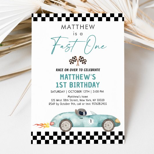 Race auto eerste verjaardag snelle één kaart