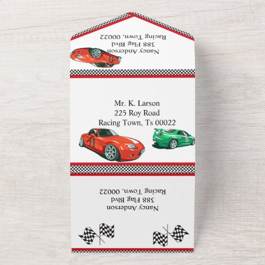 Race Auto Elke Leeftijd Verjaardag All In One Uitnodiging (Buitenkant)