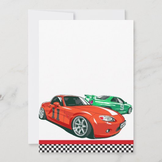 Race auto, elke leeftijd, verjaardag uitnodiging (Achterkant)
