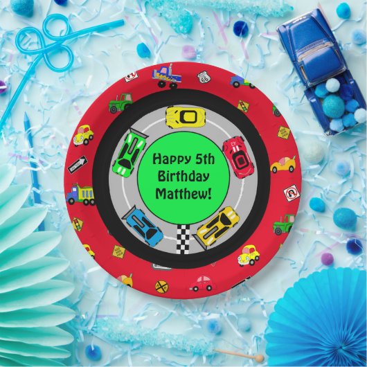Race auto en Track Theme Boy's Verjaardagsfeest Papieren Bordje (Feest)
