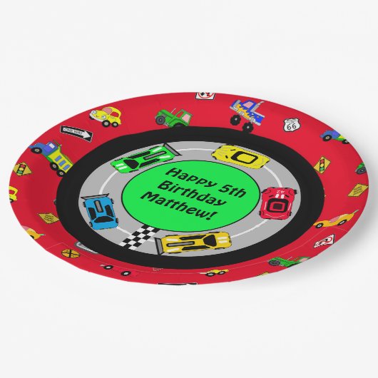 Race auto en Track Theme Boy's Verjaardagsfeest Papieren Bordje (Gekanteld)