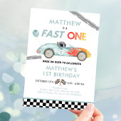 Race Auto Fast One First Birthday Kaart