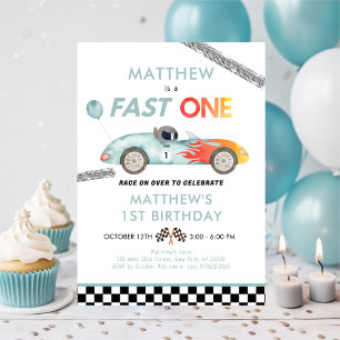 Race Auto Fast One First Birthday Kaart