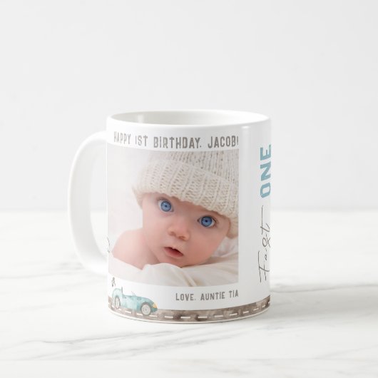 Race Auto "Fast ONE" Verjaardag Gift Mok (Voorkant links)