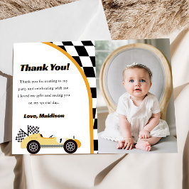 Race auto geel verjaardagsfeestje dank u kaart