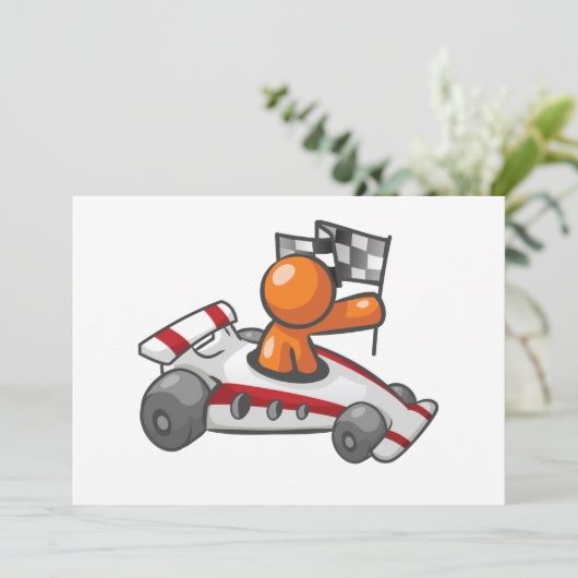 Race auto geruite vlag uitnodigingen (Staand voorkant)