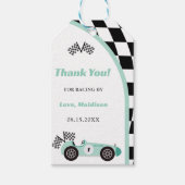 Race auto groen verjaardagsfeestje cadeaulabel (Voorkant)