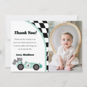 Race auto groen verjaardagsfeestje dank u kaart (Voorkant)