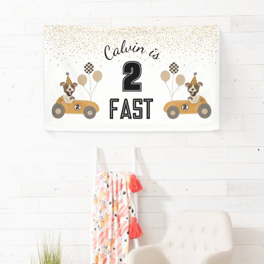 Race auto hond twee snelle verjaardag partij spandoek (Insitu)