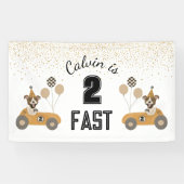 Race auto hond twee snelle verjaardag partij spandoek (Horizontaal)