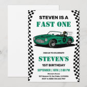 Race auto jongen 1e verjaardag kaart (Voorkant / Achterkant)