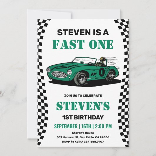 Race auto jongen 1e verjaardag kaart (Voorkant)