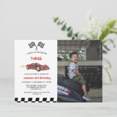 Race auto jongen 3e verjaardag partij kaart (Staand voorkant)
