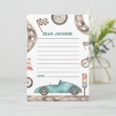 Race Auto Jongen Verjaardag Tijdcapsule Notitiekaa Bedankkaart (Staand voorkant)