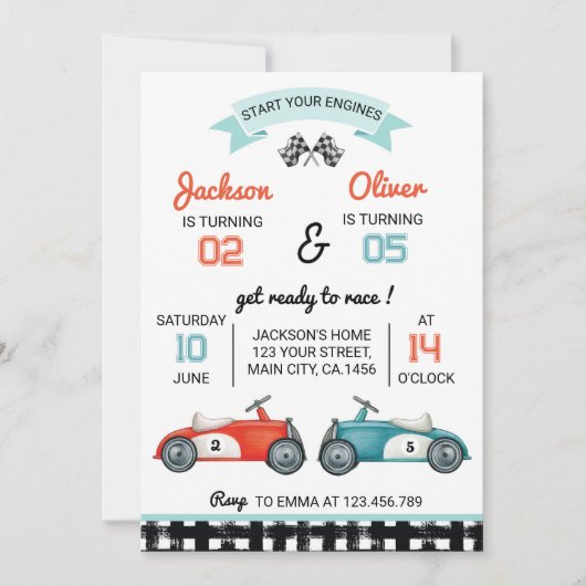 Race auto jongen verjaardag uitnodiging (Voorkant)