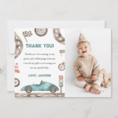 Race Auto Jongen Verjaardagsfeestje Foto Bedanktka Kaart (Voorkant)