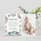 Race Auto Jongen Verjaardagsfeestje Foto Bedanktka Kaart (Staand voorkant)