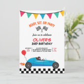 Race Auto Kids Verjaardagsfeest Groeten Flat Kaart (Staand voorkant)