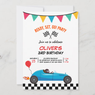 Race Auto Kids Verjaardagsfeest Groeten Flat Kaart