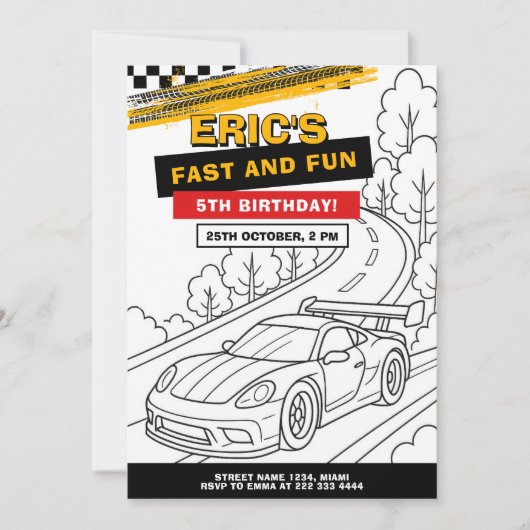 Race Auto Kleuren Verjaardagsfeest Kaart (Voorkant)