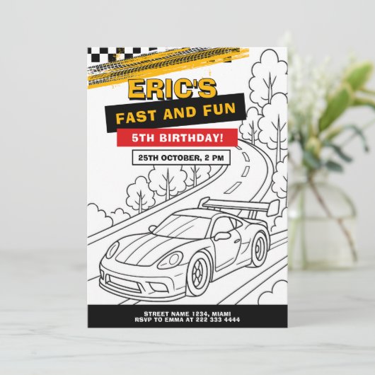 Race Auto Kleuren Verjaardagsfeest Kaart (Staand voorkant)