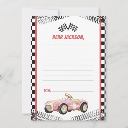 Race Auto Meisje Verjaardag Tijd Capsule Note Kaar Bedankkaart (Voorkant)