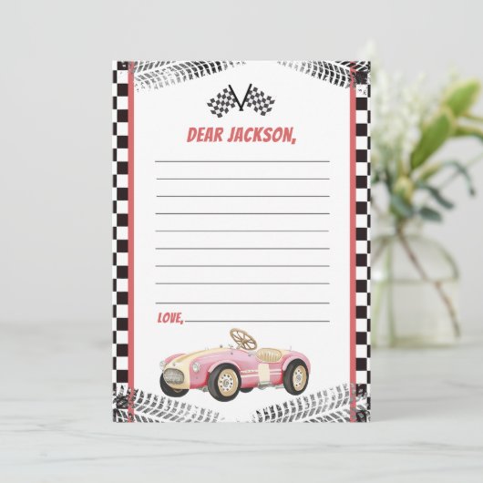 Race Auto Meisje Verjaardag Tijd Capsule Note Kaar Bedankkaart (Staand voorkant)