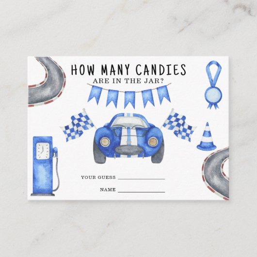 Race auto - raad hoeveel snoepjes er in de pot zit informatiekaartje (Voorkant)