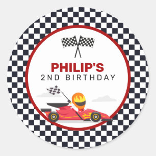 Race Auto Racing Twee Snel Jongen Verjaardagsfeest Ronde Sticker
