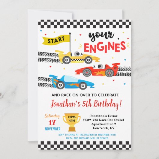 Race Auto Racing Verjaardagsfeest Uitnodigingen  (Voorkant)