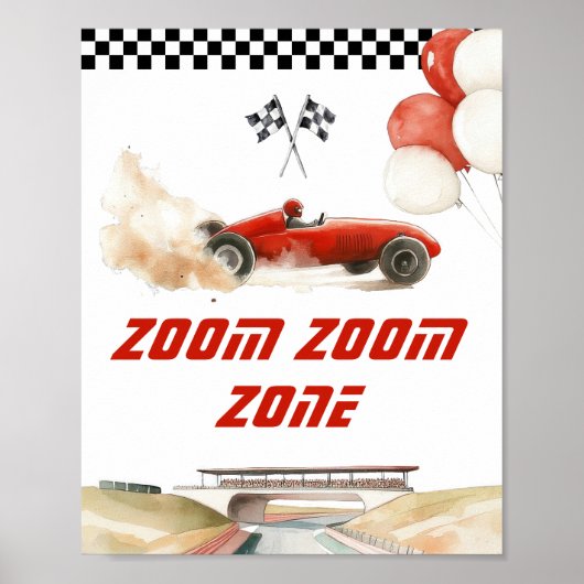 Race Auto Rode Zoom zoom zone Verjaardagsspelen Poster (Voorkant)