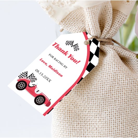 Race auto rood verjaardagsfeestje cadeaulabel