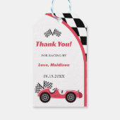 Race auto rood verjaardagsfeestje cadeaulabel (Achterkant)