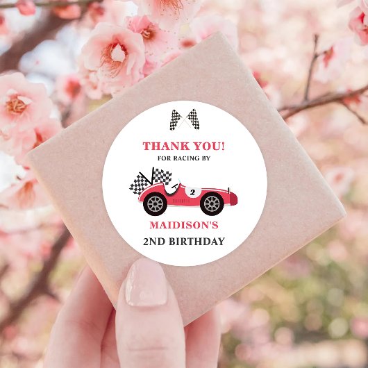 Race auto rood verjaardagsfeestje ronde sticker